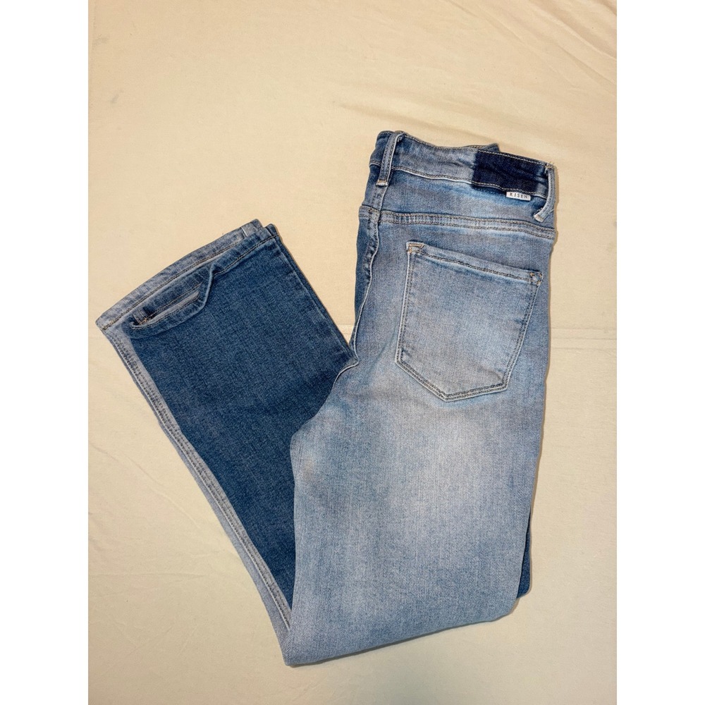 Risen Jeans Two Tone Colorblock Straight Leg Jeans Blue Size 7/28 RDP5219